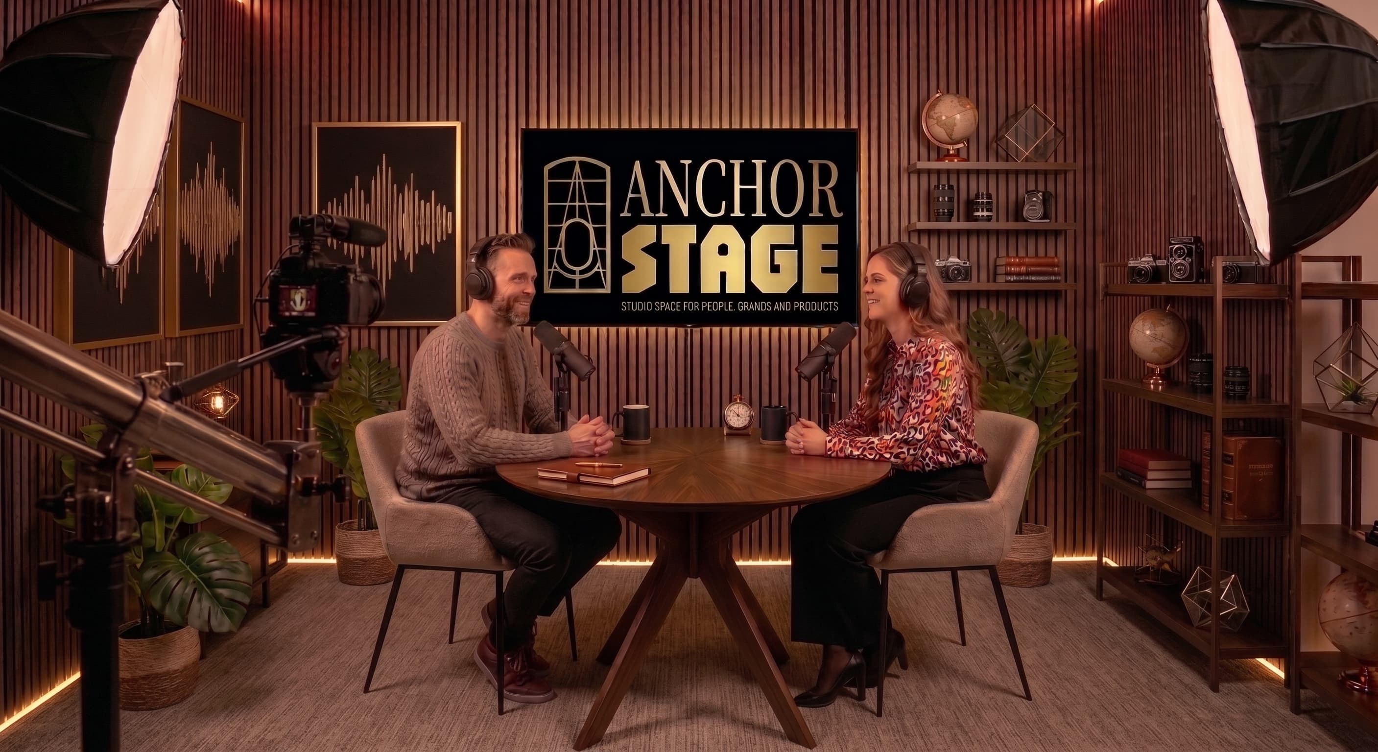 Studio-Totale mit TV-Backdrop und Multi-Camera-Setup